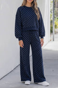 Polka Dot Wide Leg Long Sleeve Top Pant Set