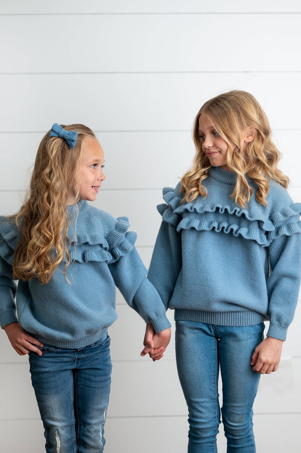 Kids Dusty Blue Double Ruffle Sweater