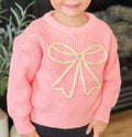 Girls Molly Pink Cable Knit Bow Fall Winter Sweater